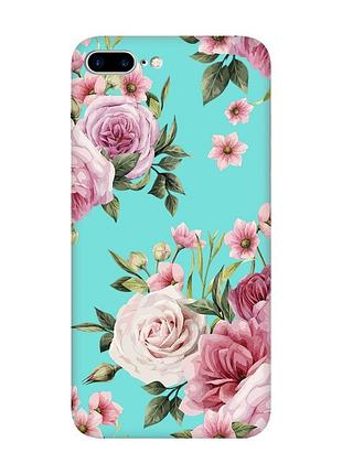Матовый чехол с бирюзовыми боками на apple iphone 7 plus/8 plus :: розовые цветы (принт 287)