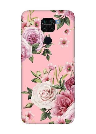 Матовий чохол з рожевими боками на xiaomi redmi note 9 :: рожеві квіти (принт 287)