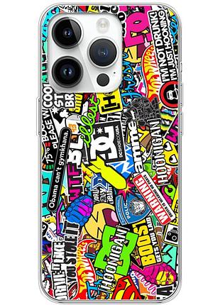 Чехол силиконовый с картинкой на iphone 14 pro (цветные наклейки)