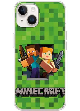 Чехол силиконовый с картинкой на iphone 14 plus (майнкрафт, minecraft)