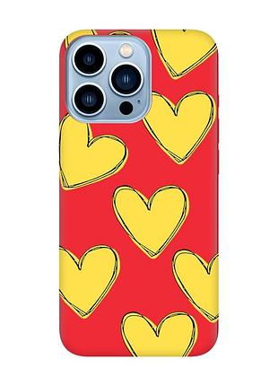 Матовый чехол с красными боками на apple iphone 13 pro max :: сердечка желтые (принт 259)