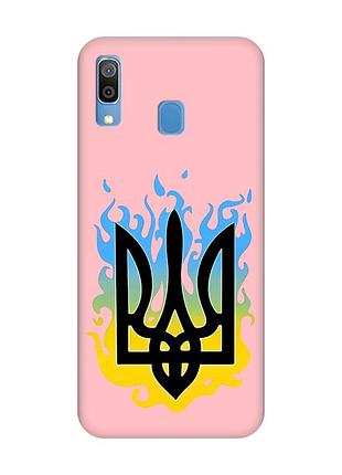 Матовый чехол с розовыми боками на samsung galaxy a30 (2019)/a20 (2019) :: тризуб пламя (принт 257)