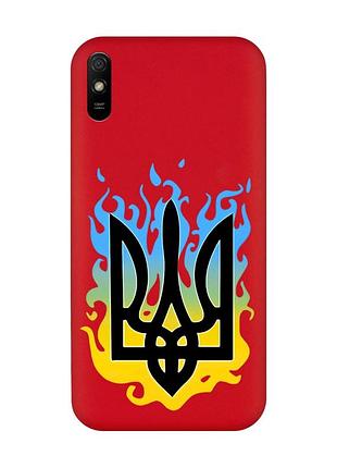 Матовый чехол с красными боками на xiaomi redmi 9a :: тризуб пламя (принт 257)