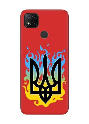 Матовый чехол с красными боками на xiaomi redmi 9c/10a :: тризуб пламя (принт 257)