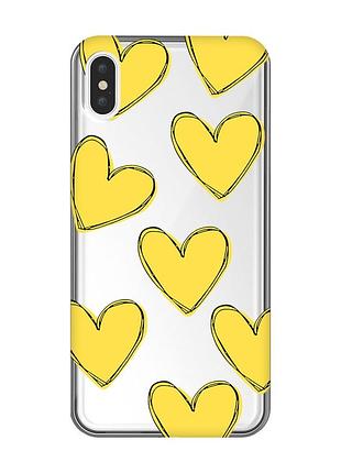 Прозорий чохол на iphone xs max :: сердечка жовті (принт 259)