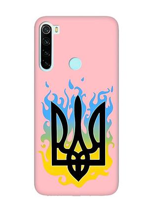 Матовый чехол с розовыми боками на xiaomi redmi note 8 :: тризуб пламя (принт 257)