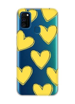 Прозрачный чехол на samsung galaxy m30s/м21 :: сердечка желтые (принт 259)