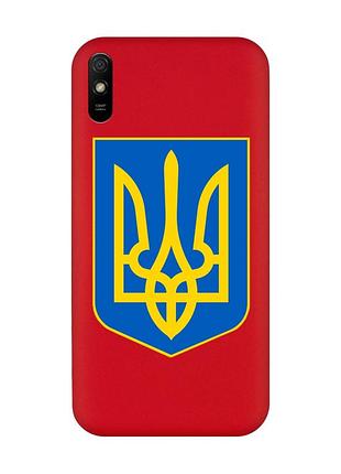 Матовый чехол с красными боками на xiaomi redmi 9a :: тризуб украина (принт 256)