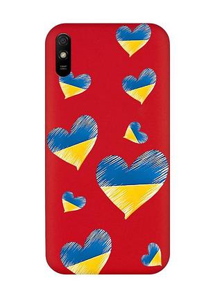 Матовый чехол с красными боками на xiaomi redmi 9a :: сердечка. украина (принт 258)
