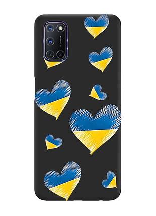 Матовый чехол с черными боками на oppo a52/a72/a92 :: сердечка. украина (принт 258)