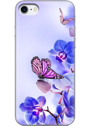 Чехол силиконовый с картинкой на iphone se 2020 (цветок, бабочка на орхидее)