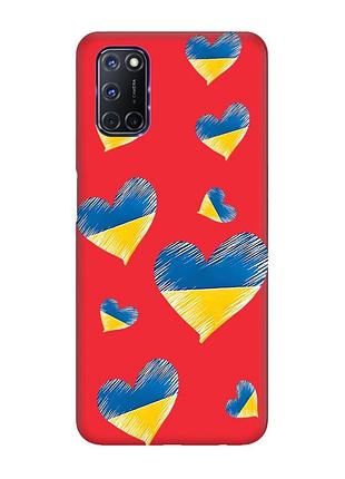 Матовий чохол з червоними боками на oppo a52/ a72/ a92 :: сердечка. україна (принт 258)
