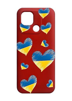 Матовий чохол з червоними боками на xiaomi redmi 10c :: сердечка. україна (принт 258)