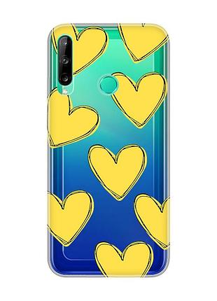 Прозрачный чехол для huawei р40 lite e / y7p :: сердечка желтые (принт 259)