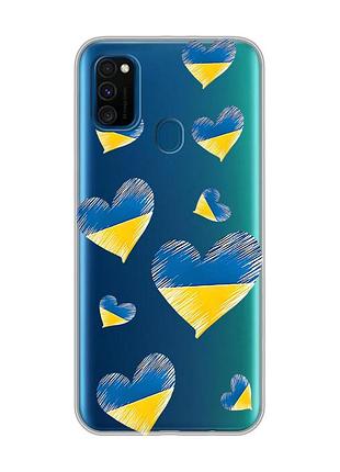 Прозрачный чехол на samsung galaxy m30s/м21 :: сердечка. украина (принт 258)