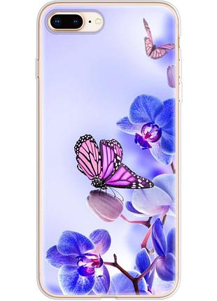 Чехол силиконовый с картинкой на iphone 8 plus (цветок, бабочка на орхидее)