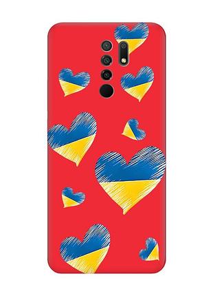 Матовий чохол з червоними боками на xiaomi redmi 9 :: сердечка. україна (принт 258)