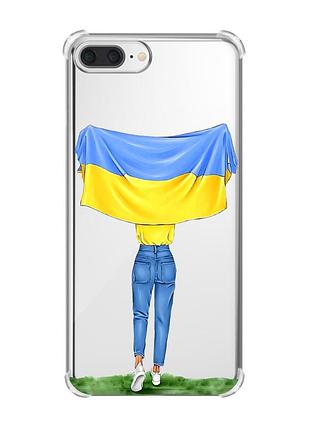 Чехол с утолщёнными углами для apple iphone 7 plus/ iphone 8 plus :: девушка с флагом (принт 263)