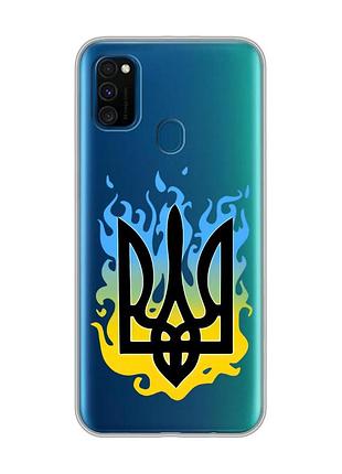 Прозрачный чехол на samsung galaxy m30s/м21 :: тризуб пламя (принт 257)