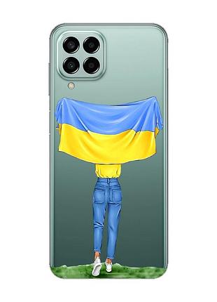 Прозорий чохол на samsung galaxy m33 5g :: дівчина з прапором (принт 263)
