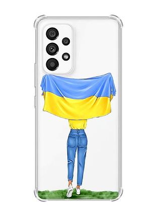 Чохол з потовщеними кутами на samsung galaxy a53 :: дівчина з прапором (принт 263)