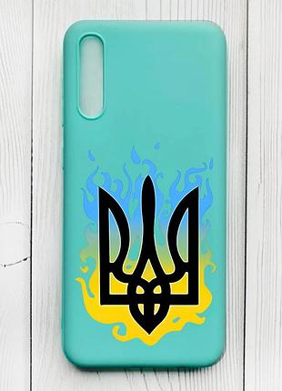 Матовий чохол з бірюзовими боками на samsung galaxy а50 (2019) а505f :: тризуб полум'я (принт 257)