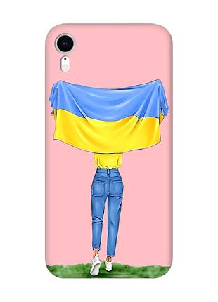 Матовий чохол з рожевими боками на apple iphone xr :: дівчина з прапором (принт 263)