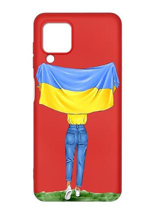 Матовый чехол с красными боками на samsung galaxy a22 4g/m32/m22 :: девушка с флагом (принт 263)