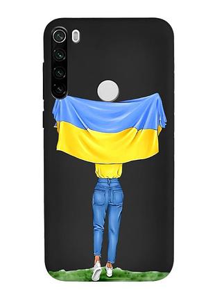 Матовый чехол с черными боками на xiaomi redmi note 8t :: девушка с флагом (принт 263)