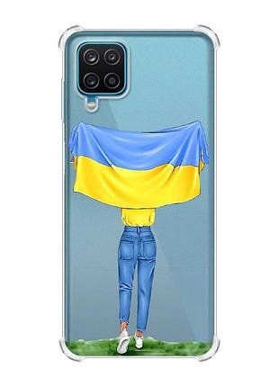 Чехол с утолщенными углами на samsung a12 4g :: девушка с флагом (принт 263)
