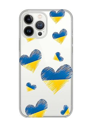 Прозрачный чехол с защитой камеры на iphone 14 pro max :: сердечка. украина (принт 258)