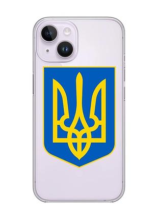 Прозрачный чехол с защитой камеры на iphone 14 :: тризуб украина (принт 256)