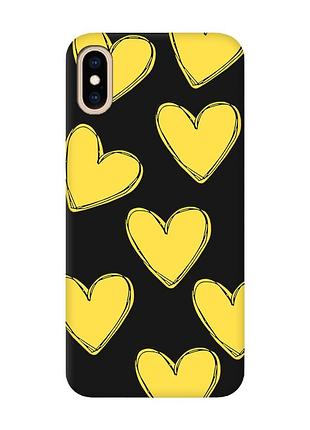 Матовый чехол с черными боками на iphone xs max :: сердечка желтые (принт 259)