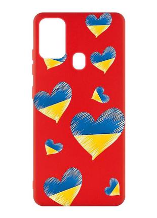 Матовий чохол з червоними боками на samsung galaxy m30s/m21 :: сердечка. україна (принт 258)