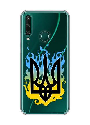 Прозрачный чехол на huawei y6p :: тризуб пламя (принт 257)