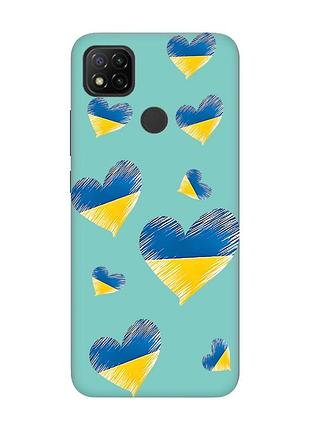 Матовый чехол с бирюзовыми боками на xiaomi redmi 9c/10a :: сердечка. украина (принт 258)