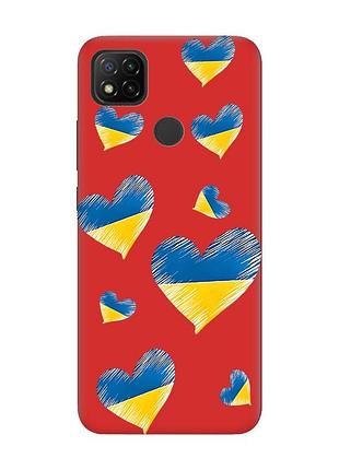 Матовый чехол с красными боками на xiaomi redmi 9c/10a :: сердечка. украина (принт 258)