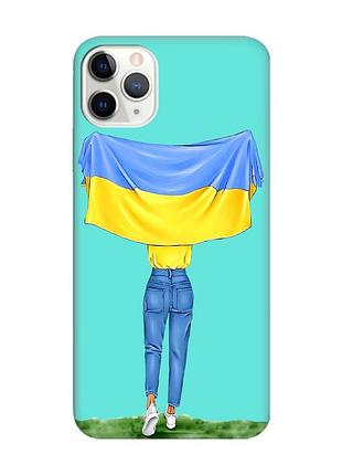 Матовий чохол з бірюзовими боками на iphone 11 pro max (6.5) дівчина з прапором (принт 263)