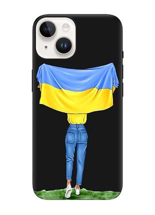 Матовий чохол з чорними боками на apple iphone 14 :: дівчина з прапором (принт 263)