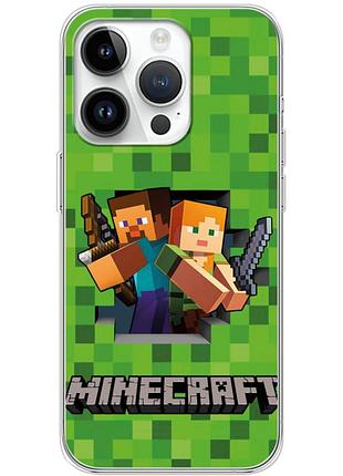 Чехол силиконовый с картинкой на iphone 14 pro (майнкрафт, minecraft)