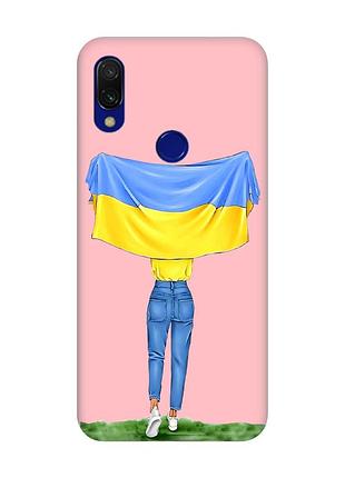Матовый чехол с розовыми боками на xiaomi redmi 7 :: девушка с флагом (принт 263)