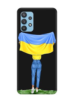 Матовий чохол з чорними боками на samsung galaxy a32 :: дівчина з прапором (принт 263)