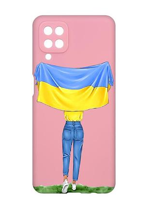 Матовый чехол с розовыми боками на samsung galaxy a12 :: девушка с флагом (принт 263)