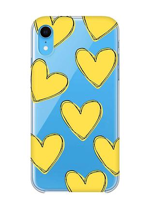 Прозорий чохол на iphone xr :: сердечка жовті (принт 259)