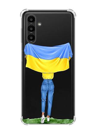 Чехол с утолщёнными углами для samsung galaxy a04s/a13 5g :: девушка с флагом (принт 263)