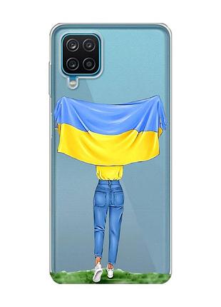 Прозрачный чехол на samsung galaxy a12 4g :: девушка с флагом (принт 263)