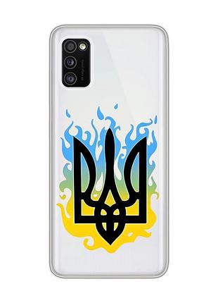 Прозрачный чехол на samsung galaxy a41 :: тризуб пламя (принт 257)