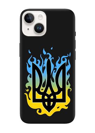 Матовий чохол з чорними боками на apple iphone 14 :: тризуб полум'я (принт 257)