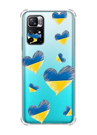 Чехол с утолщёнными углами для xiaomi redmi note 11 4g :: сердечка. украина (принт 258)