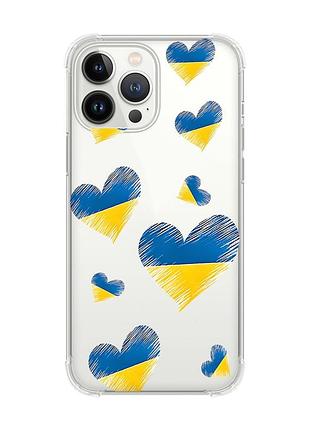 Чехол с утолщёнными углами на iphone 14 pro max :: сердечка. украина (принт 258)